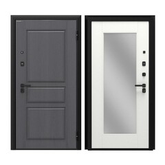 Изображение товара Дверь входная DoorHan Премиум Квадро правая вуддуб графит - малибу белый с зеркалом 880х2050 мм