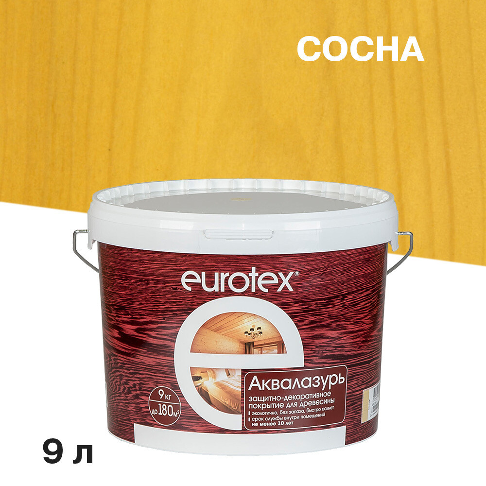 Изображение товара Лак акриловый Eurotex Аквалазурь сосна 9 л для древесины и мебели