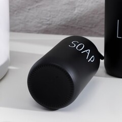 Набор дозаторов для мыла и лосьона на подносе из бамбука стекло бежевый/черный - фото 4