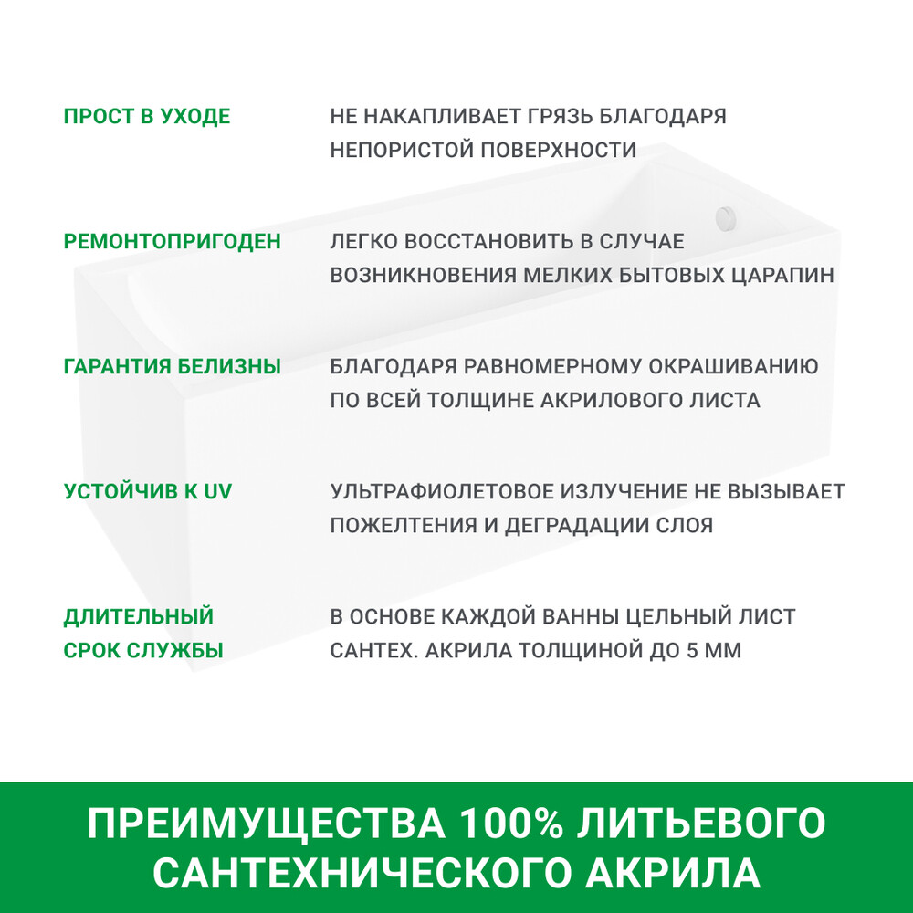 

Ванна акриловая 1Marka Monck 180х70 см без ножек (01мон1870)