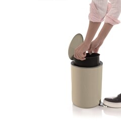 Ведро для мусора Primanova Lenox с крышкой 5 л пластик бежевое с педалью - фото 4