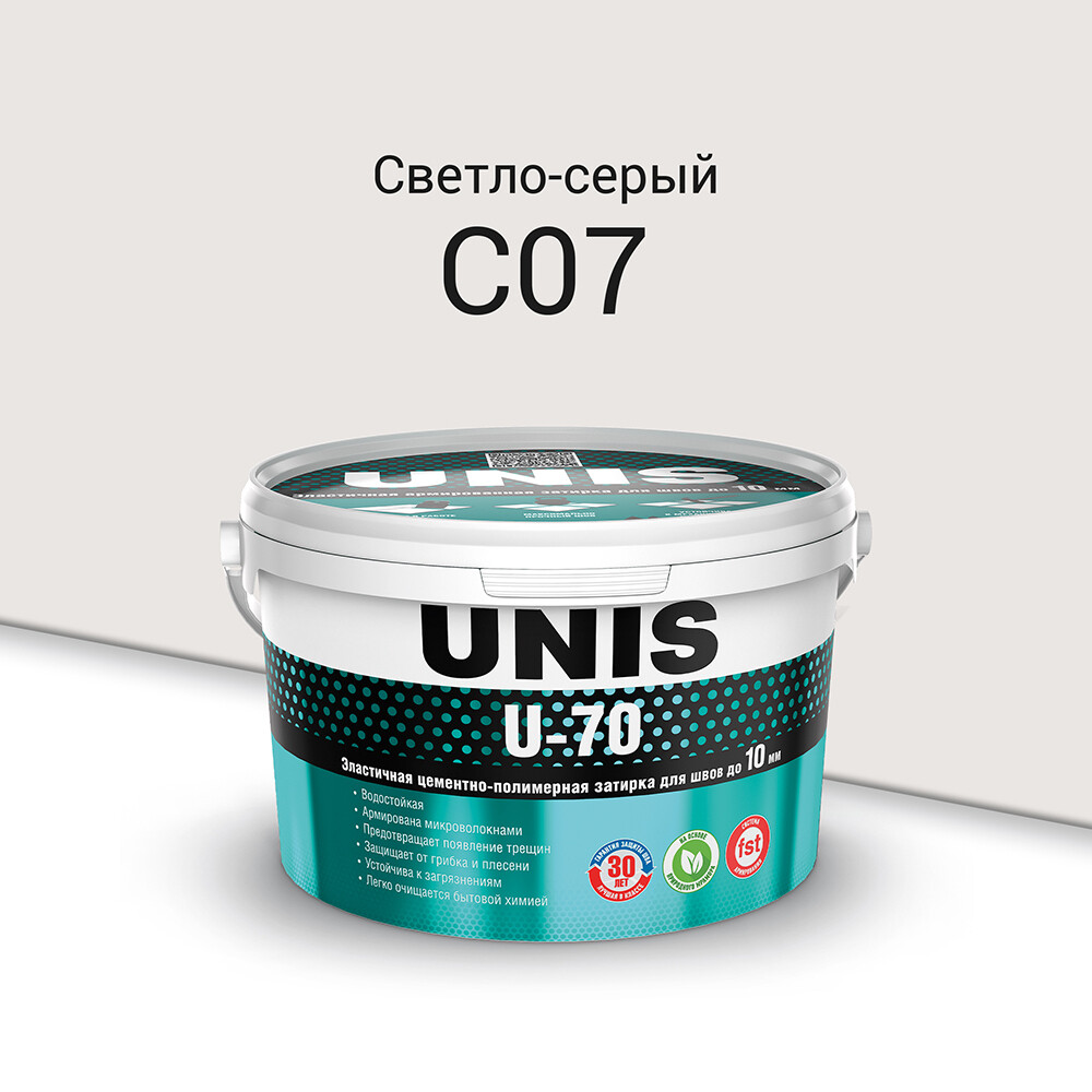Изображение товара Затирка цементно-полимерная Unis U-70 С07 светло-серая 2 кг