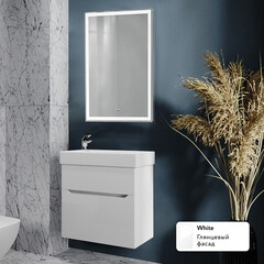 Комплект тумба с раковиной Raval Brik 65 см подвесная белая (Brk.01.65/P/W/RL) - фото 11