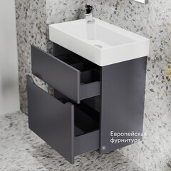 Комплект тумба с раковиной Raval Brik 55 см подвесная антрацит (Brk.01.55/P/A/RL) - фото 10