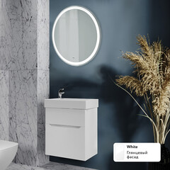 Комплект тумба с раковиной Raval Brik 55 см подвесная белая (Brk.01.55/P/W/RL) - фото 11