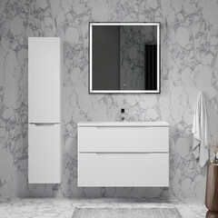 Комплект тумба с раковиной Raval Wector 90 см подвесная белая (Wct.01.90/P/W/MD) - фото 7