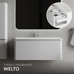 Комплект тумба с раковиной Raval Welto 100 см подвесная белая (Wel.01.100/P/W/RL) - фото 14