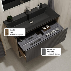 Комплект тумба с раковиной Jorno Tossony 90 см подвесная дуб самдал/антрацит (Toss.01.90/P/DS-A/JR) - фото 11
