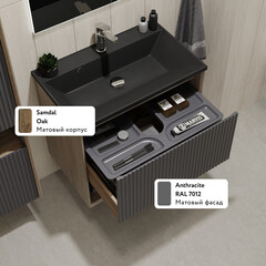 Комплект тумба с раковиной Jorno Tossony 70 см подвесная дуб самдал/антрацит (Toss.01.70/P/DS-A/JR) - фото 10