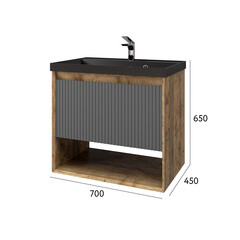 Комплект тумба с раковиной Jorno Tossony 70 см подвесная дуб самдал/антрацит (Toss.01.70/P/DS-A/JR) - фото 7