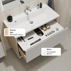 Комплект тумба с раковиной Jorno Tossony 90 см подвесная сонома светлая/белая (Toss.01.90/P/SS-W/JR) - фото 10