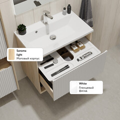 Комплект тумба с раковиной Jorno Tossony 70 см подвесная сонома светлая/белая (Toss.01.70/P/SS-W/JR) - фото 10