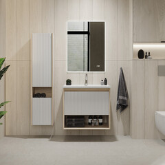 Комплект тумба с раковиной Jorno Tossony 70 см подвесная сонома светлая/белая (Toss.01.70/P/SS-W/JR) - фото 8