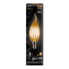 Лампа светодиодная филаментная Gauss E14 2700К 5 Вт 420 Лм 150-265 В свеча на ветру прозрачная (10 шт.) - фото 3