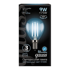Лампа светодиодная филаментная Gauss E14 4100К 9 Вт 150-265 В шар прозрачная (10 шт.) - фото 6