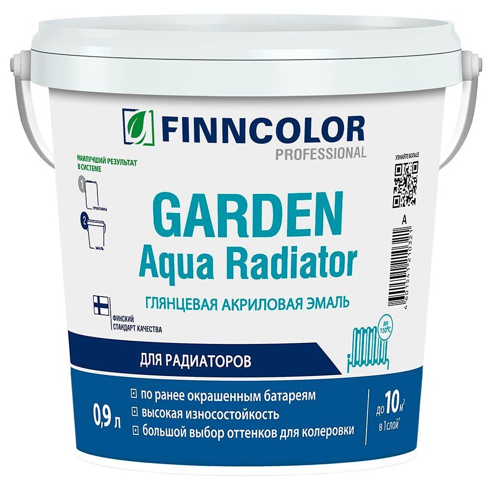 Изображение товара Акриловая эмаль для радиаторов Finncolor Garden Aqua база A белая глянцевая 0,9 л