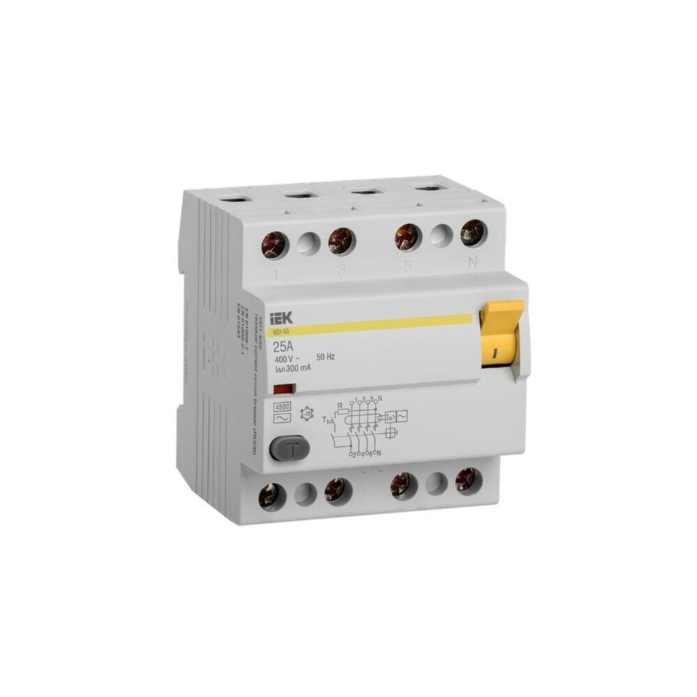 Изображение товара УЗО IEK ВД1-63 25А 3P+N тип AC 300 мА короткое описание