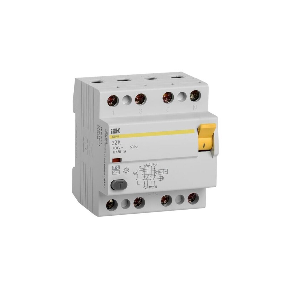 

УЗО IEK ВД1-63 32А 3P+N тип AC 30 мА 4,5 кА (MDV10-4-032-030)