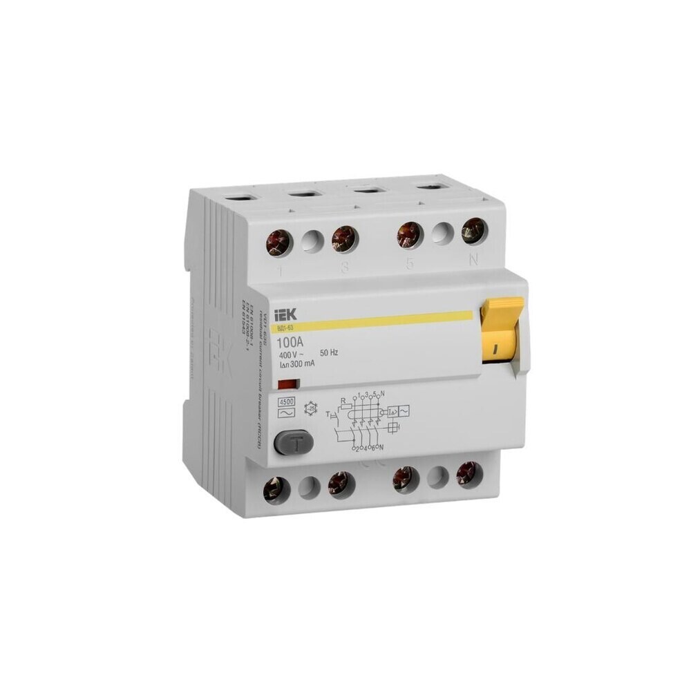 

УЗО IEK ВД1-63 100А 3P+N тип AC 300 мА 4,5 кА (MDV10-4-100-300)
