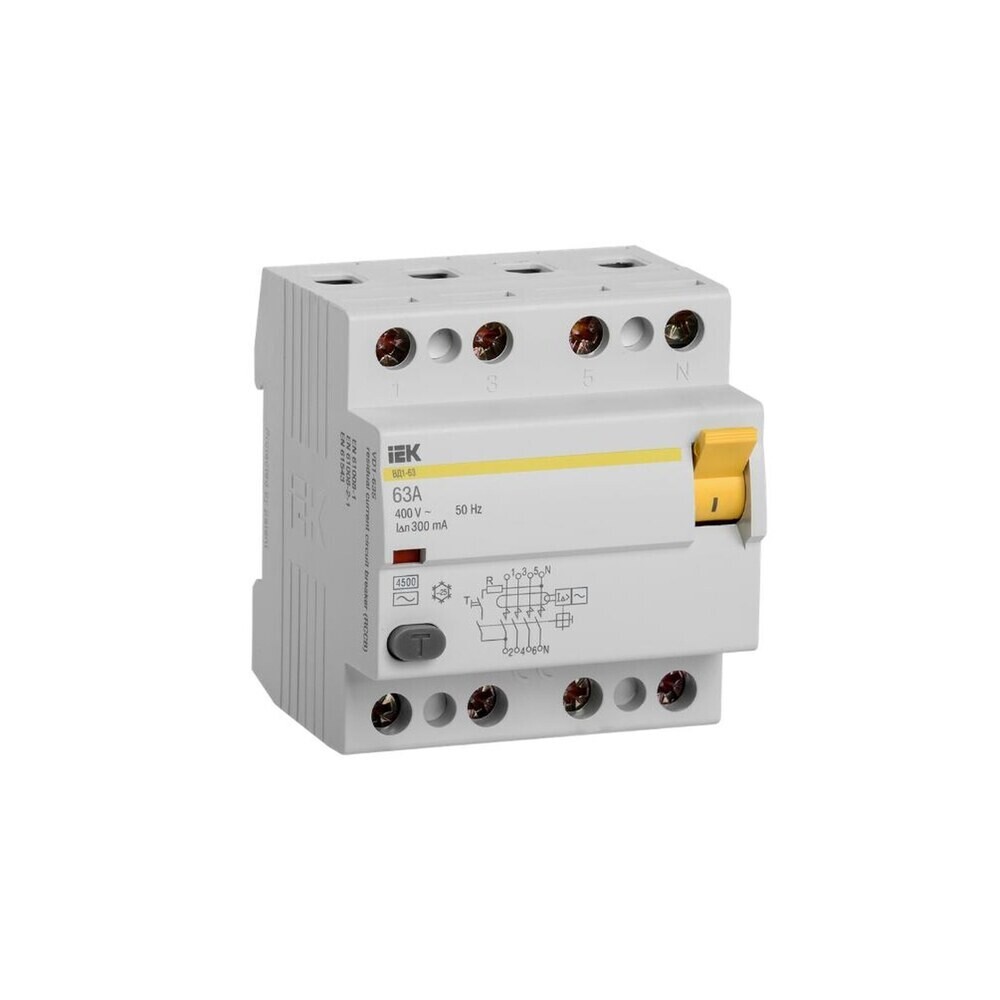 

УЗО IEK ВД1-63 63А 3P+N тип AC 300 мА 4,5 кА (MDV10-4-063-300)