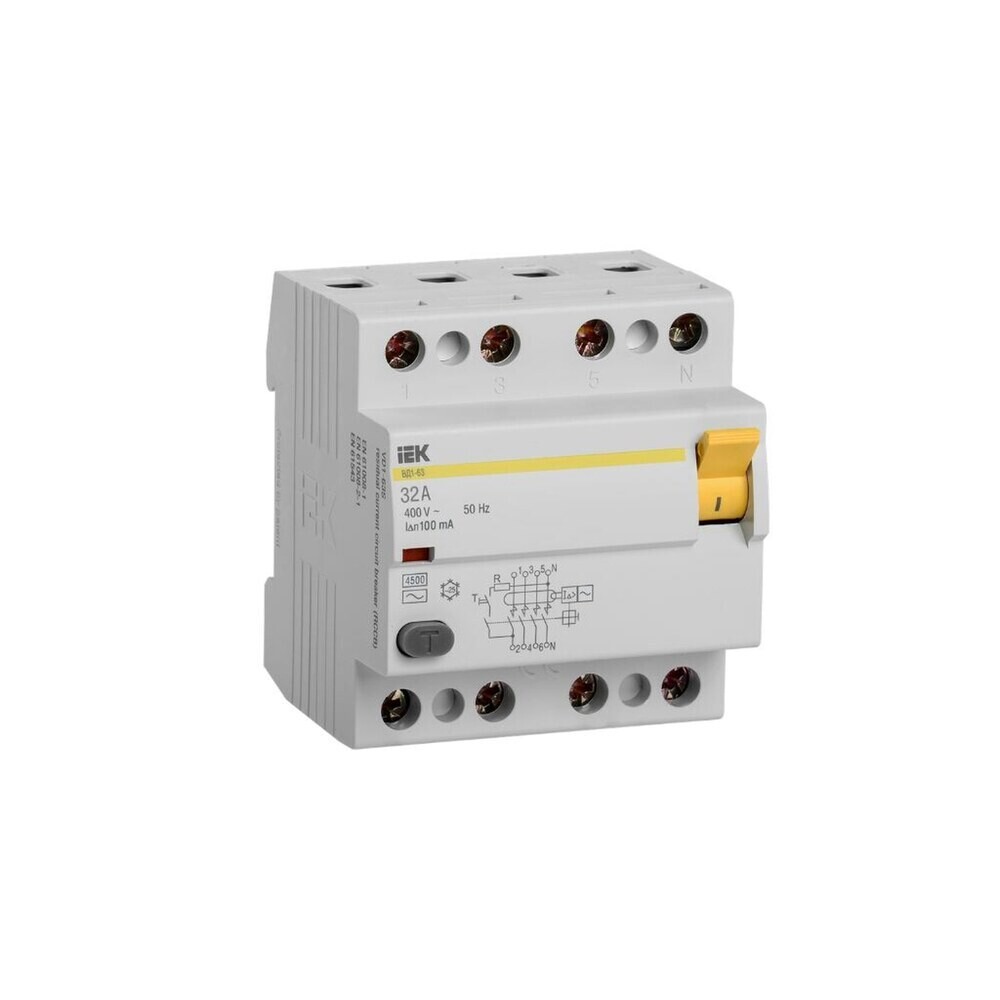 

УЗО IEK ВД1-63 32А 3P+N тип AC 100 мА 4,5 кА (MDV10-4-032-100)