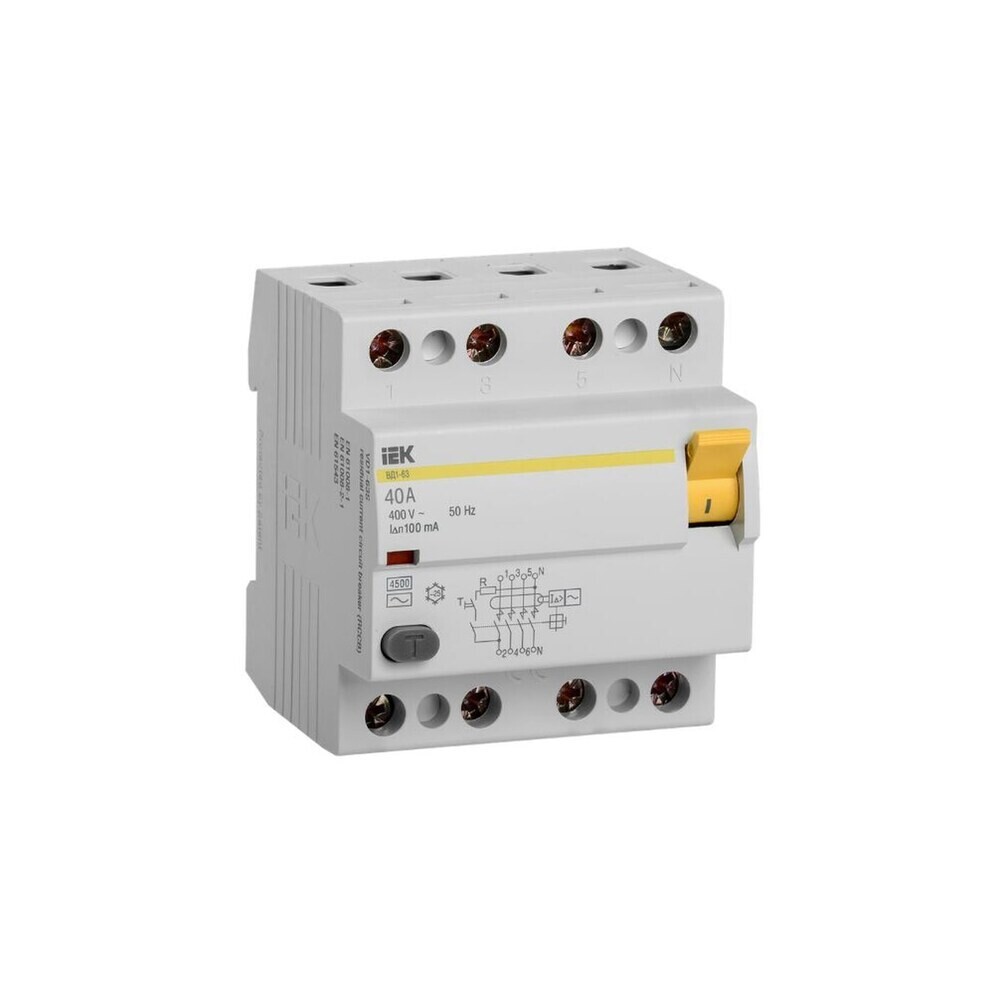 

УЗО IEK ВД1-63 40А 3P+N тип AC 100 мА 4,5 кА (MDV10-4-040-100)