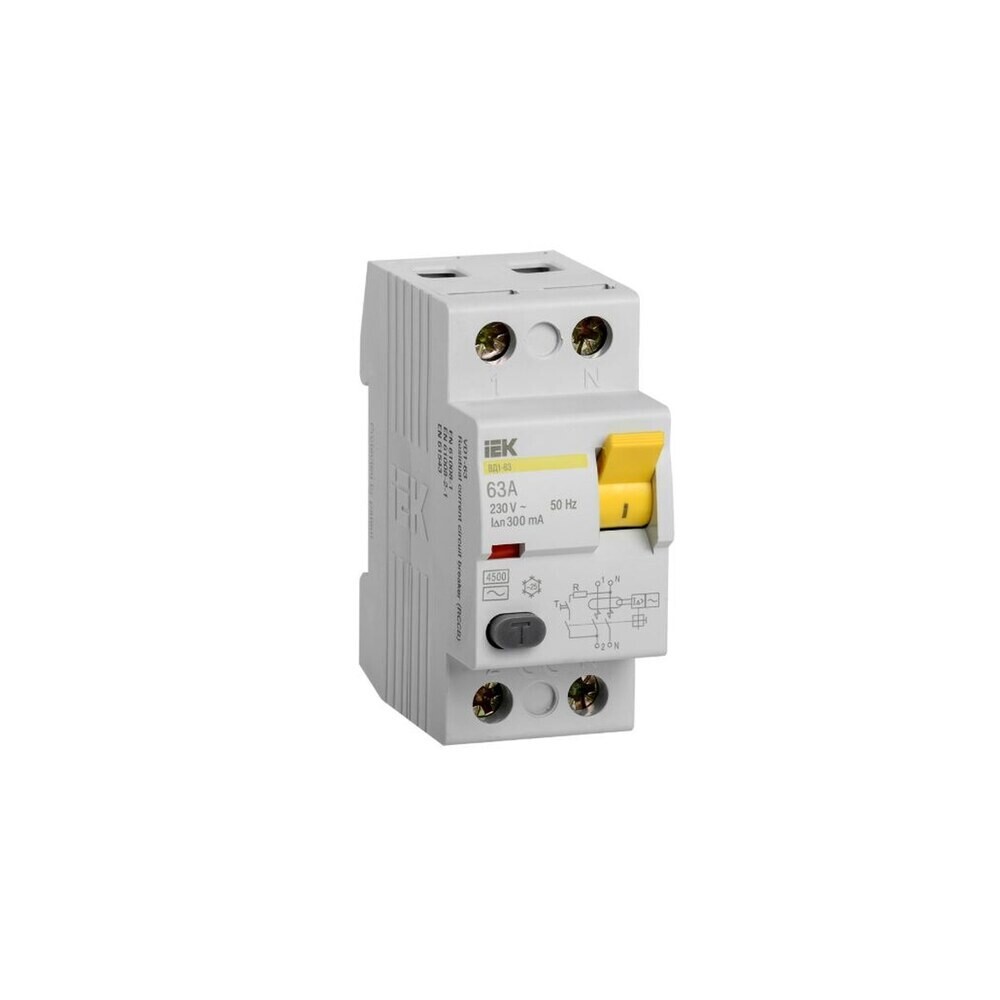 

УЗО IEK ВД1-63 63А 1P+N тип AC 300 мА 4,5 кА (MDV10-2-063-300)