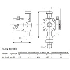 Циркуляционный насос для систем ГВС UNIPUMP PН 20-60 DN20 подъем 6 м 130 мм с гайками (66193) - фото 2