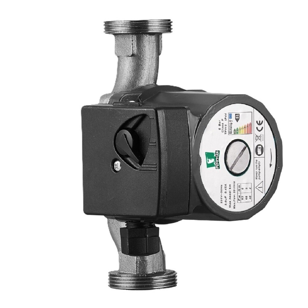 

Циркуляционный насос для систем отопления Pumpman DN25 подъем 6 м 180 мм с гайками (GRS-SS25/6), Черный