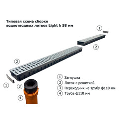 Лоток водоотводный пластиковый 1000х115х55 мм Gidrolica со стальной решеткой класс А15 (080096) - фото 11