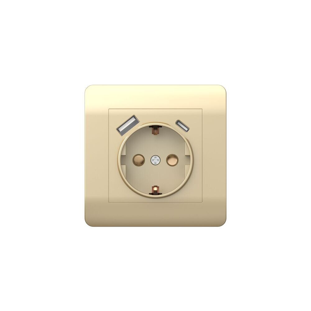 Изображение товара Встраиваемая розетка USB Type-C и USB-A Chint NEW3-E шампань 80х80 мм