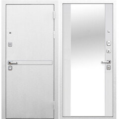 Изображение товара Дверь входная Ferroni 9СМ правая белая шагрень - эмалит белый с зеркалом 960х2050 мм