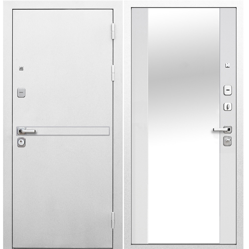 Изображение товара Входная дверь Ferroni 9СМ правая белая шагрень с зеркалом 960х2050 мм