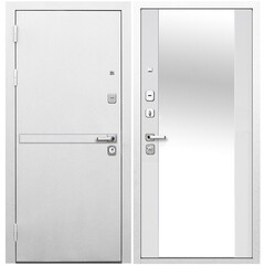 Дверь входная Ferroni 9СМ левая белая шагрень - эмалит белый с зеркалом 960х2050 мм - фото 1