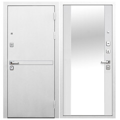 Изображение товара Дверь входная Ferroni 9СМ правая белая шагрень - эмалит белый с зеркалом 860х2050 мм