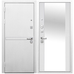 Изображение товара Дверь входная Ferroni 9СМ левая белая шагрень - эмалит белый с зеркалом 860х2050 мм