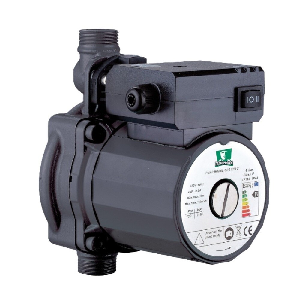 

Циркуляционный насос для повышения давления Pumpman DN15 подъем 9 м 180 мм с гайками (GRS12-9-Z), Черный