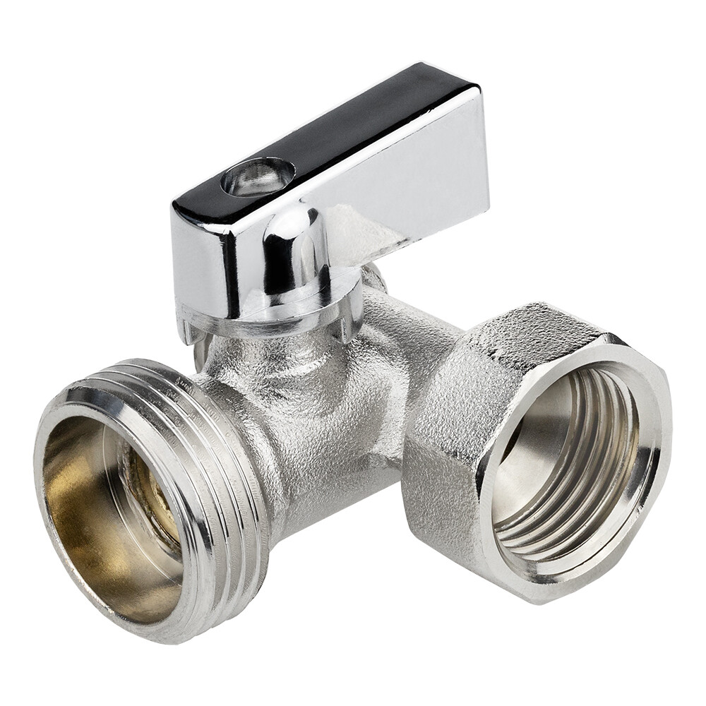 Изображение товара Кран шаровой латунный MasterProf Compact 1/2 ВР(г) х 3/4 НР(ш) х 1/2 НР(ш) к бытовой технике хром мини трехходовой ГОСТ Р 59553-2021 (ИС.081210)