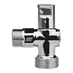 Изображение товара Кран шаровой латунный MPF 1/2 НР(ш) х 3/4 НР(ш) к бытовой технике хром мини с отражателем угловой ГОСТ Р 59553-2021 (ИС.081200)