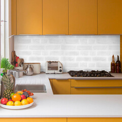 Панель стеновая ПВХ для кухни 3000х600х1 мм лофт кирпич белый - фото 3