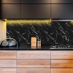 Панель стеновая ПВХ для кухни 3000х600х1 мм крестола черная - фото 3