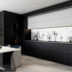 Панель стеновая пластик для кухни 3000х600х1,5 мм силуэты одуванчиков - фото 2