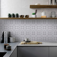 Панель стеновая пластик для кухни 3000х600х1,5 мм плитка с орнаментом - фото 3