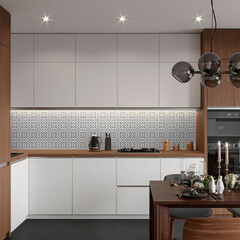 Панель стеновая пластик для кухни 3000х600х1,5 мм плитка с орнаментом - фото 2