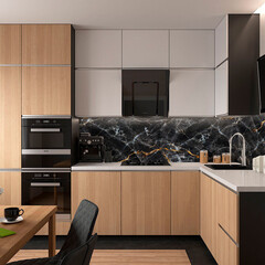 Панель стеновая пластик для кухни 3000х600х1,5 мм мрамор черный с золотом - фото 2