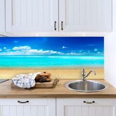 Панель стеновая пластик для кухни 3000х600х1,5 мм лазурное море - фото 2