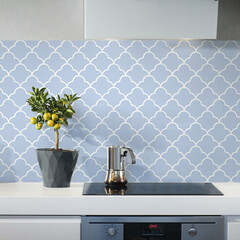 Панель стеновая пластик для кухни 3000х600х1,5 мм арабеска голубая - фото 2