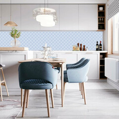 Панель стеновая пластик для кухни 3000х600х1,5 мм арабеска голубая - фото 3