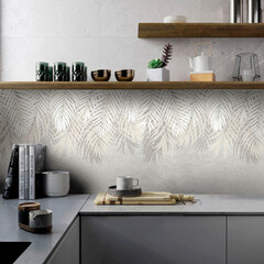 Панель стеновая пластик для кухни 4000х600х1,5 мм листья сканди - фото 3