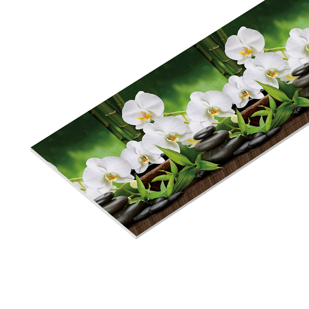 Панель стеновая ПВХ для кухни 4000х600х1 мм орхидеи белые